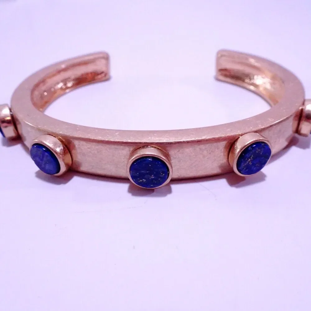 J.Crew Women's Matte Gold Blue Lapis Stone Cuff Bracelet NWOT 68